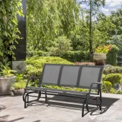Outsunny Banca Balansoar de Gradina cu 3 Locuri din Metal si tesatura Tip Plasa Respirabila, 147x70x85 cm, Gri