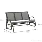 Outsunny Banca Balansoar de Gradina cu 3 Locuri din Metal si tesatura Tip Plasa Respirabila, 147x70x85 cm, Gri