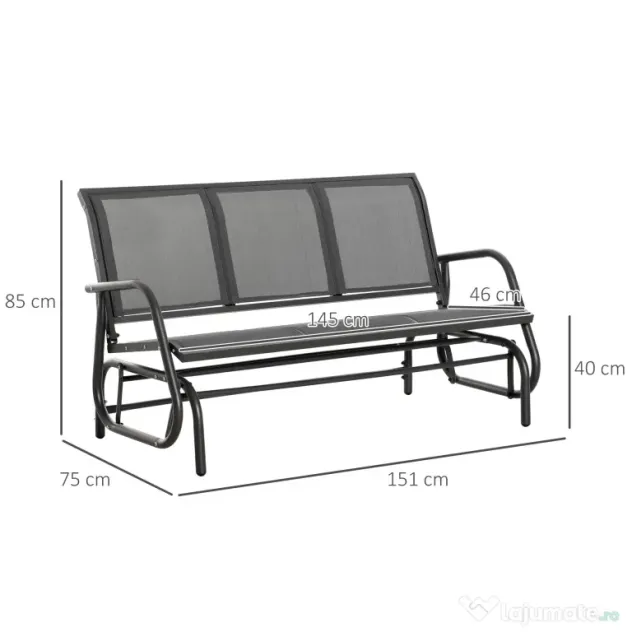 Outsunny Banca Balansoar de Gradina cu 3 Locuri din Metal si tesatura Tip Plasa Respirabila, 147x70x85 cm, Gri