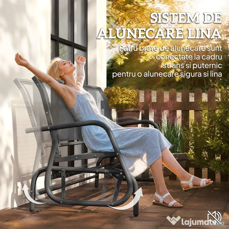 Outsunny Banca Balansoar de Gradina cu 3 Locuri din Metal si tesatura Tip Plasa Respirabila, 147x70x85 cm, Gri