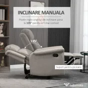 HOMCOM Fotoliu rabatabil manual, captusit, canapea de o persoana cu suport pentru picioare si cadru de otel pentru sufragerie dormitor 
