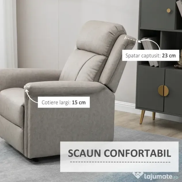 HOMCOM Fotoliu rabatabil manual, captusit, canapea de o persoana cu suport pentru picioare si cadru de otel pentru sufragerie dormitor