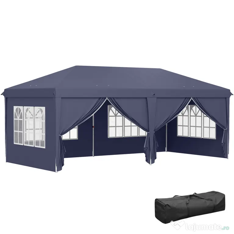 Outsunny Foisor de gradina pliabil pentru exterior cu 6 panouri laterale, 585x295cm albastru