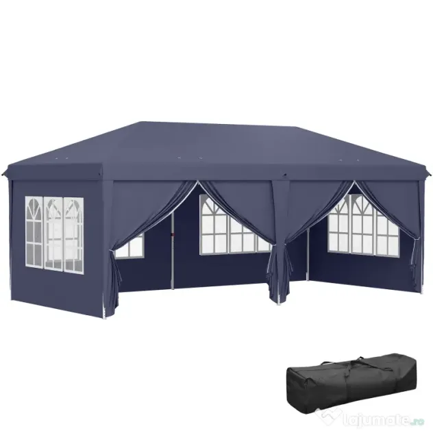 Outsunny Foisor de gradina pliabil pentru exterior cu 6 panouri laterale, 585x295cm albastru