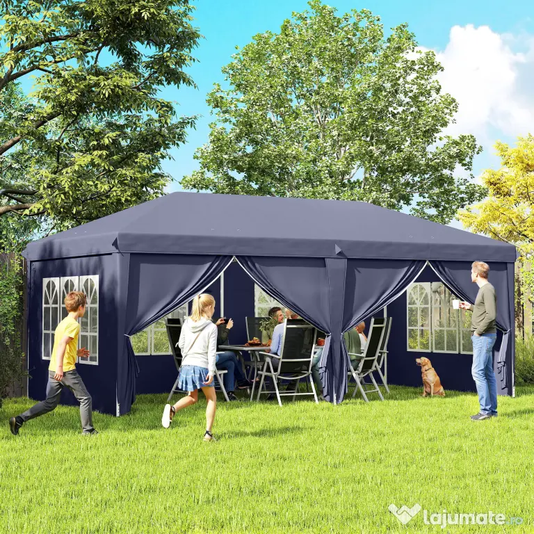 Outsunny Foisor de gradina pliabil pentru exterior cu 6 panouri laterale, 585x295cm albastru