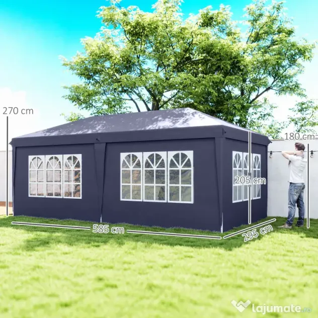 Outsunny Foisor de gradina pliabil pentru exterior cu 6 panouri laterale, 585x295cm albastru