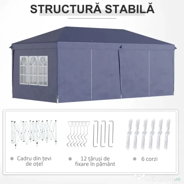 Outsunny Foisor de gradina pliabil pentru exterior cu 6 panouri laterale, 585x295cm albastru
