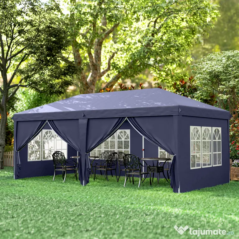 Outsunny Foisor de gradina pliabil pentru exterior cu 6 panouri laterale, 585x295cm albastru
