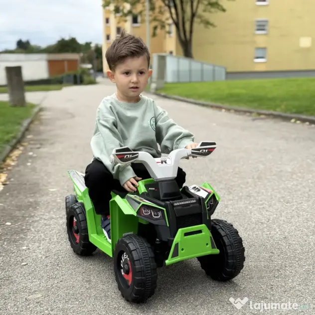 HOMCOM ATV Electric pentru Copii cu Remorcă, Pedală, Mers Înainte și Înapoi, 2,5 km/h, 18-36 Luni, Verde