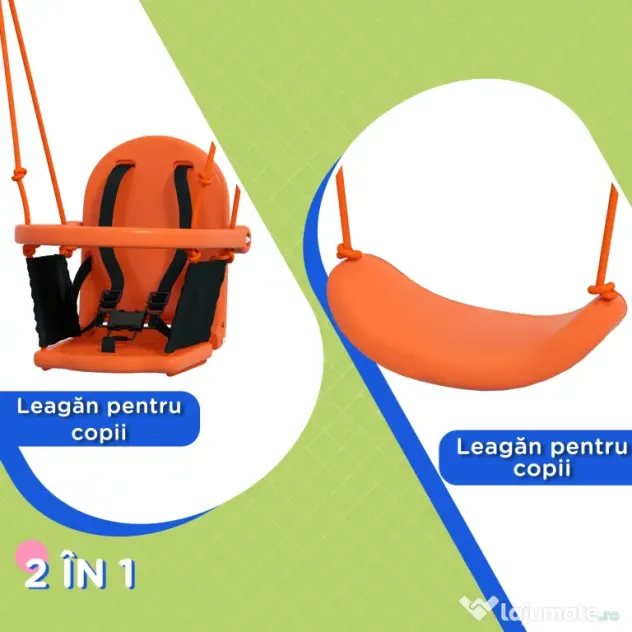 Outsunny Leagăn de Grădină 2 în 1 cu Scaun și Centură de Siguranță, Copii 6 Luni - 8 Ani, 180x160x182 cm, Multicolor