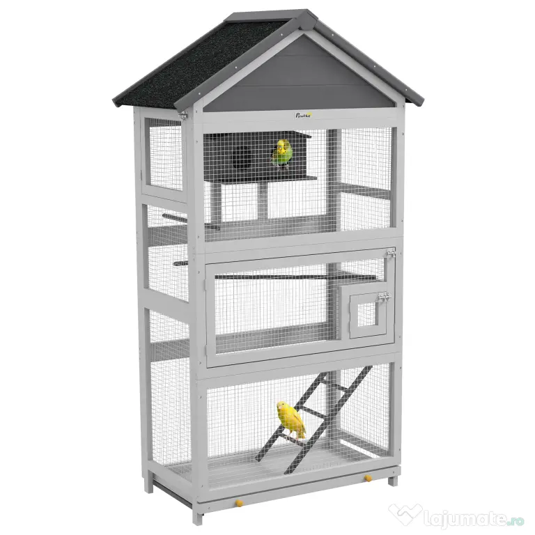 Pawhut Colivie Exterior Lemn – Voliera cu Scara, Tava & Suporturi