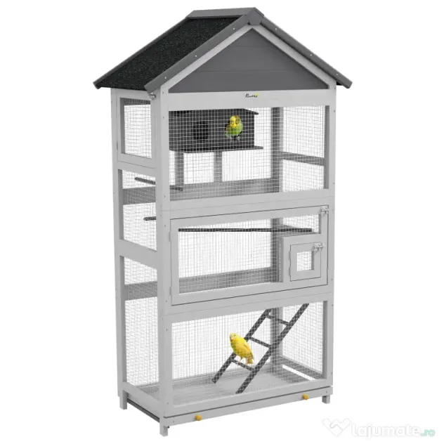 Pawhut Colivie Exterior Lemn – Voliera cu Scara, Tava & Suporturi
