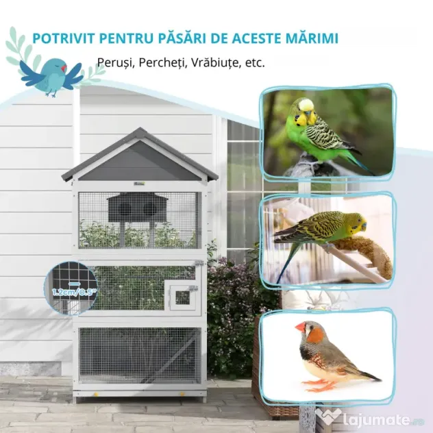 Pawhut Colivie Exterior Lemn – Voliera cu Scara, Tava & Suporturi