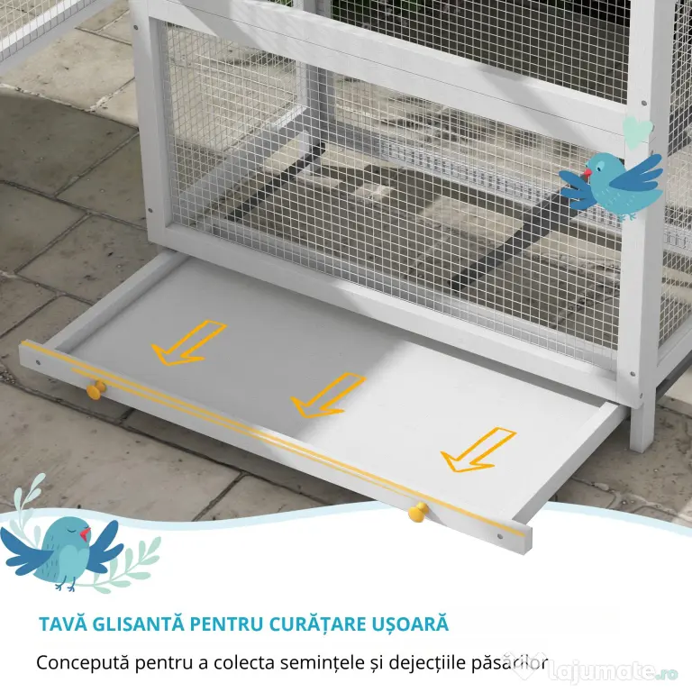 Pawhut Colivie Exterior Lemn – Voliera cu Scara, Tava & Suporturi