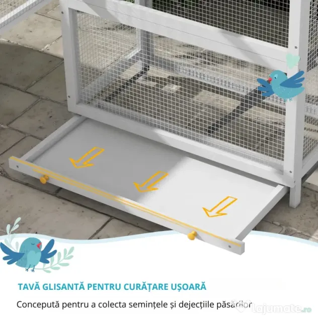 Pawhut Colivie Exterior Lemn – Voliera cu Scara, Tava & Suporturi