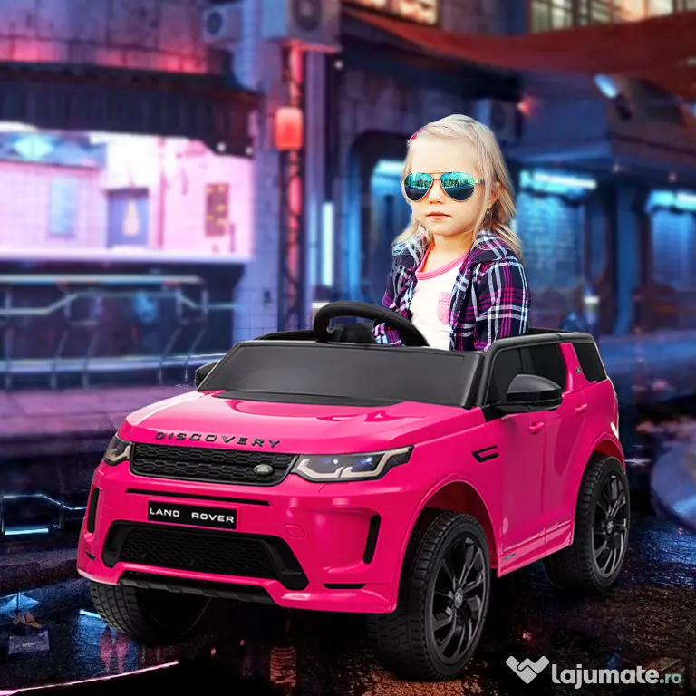 AIYAPLAY Mașină Electrică Copii cu Licență Land Rover Discovery, cu Faruri, Claxon și Centură, din Plastic și Metal, 106x65,5x51 cm, Roz