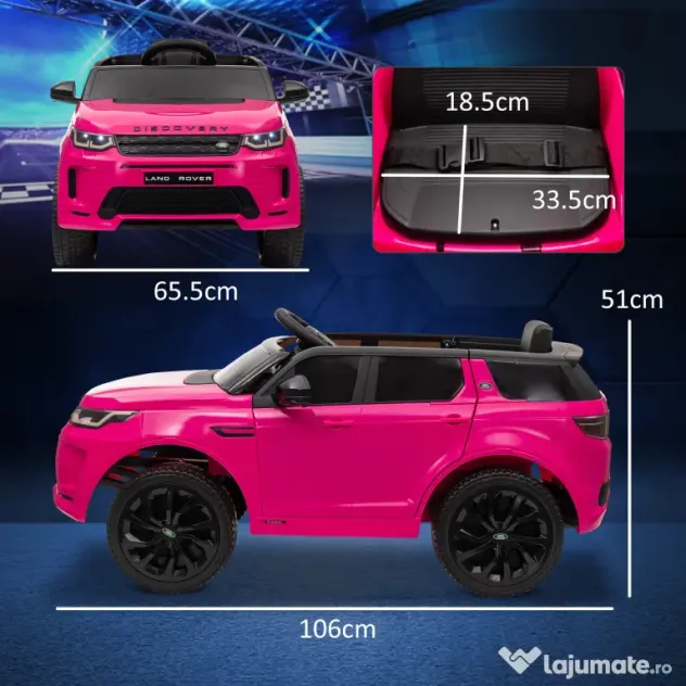 AIYAPLAY Mașină Electrică Copii cu Licență Land Rover Discovery, cu Faruri, Claxon și Centură, din Plastic și Metal, 106x65,5x51 cm, Roz