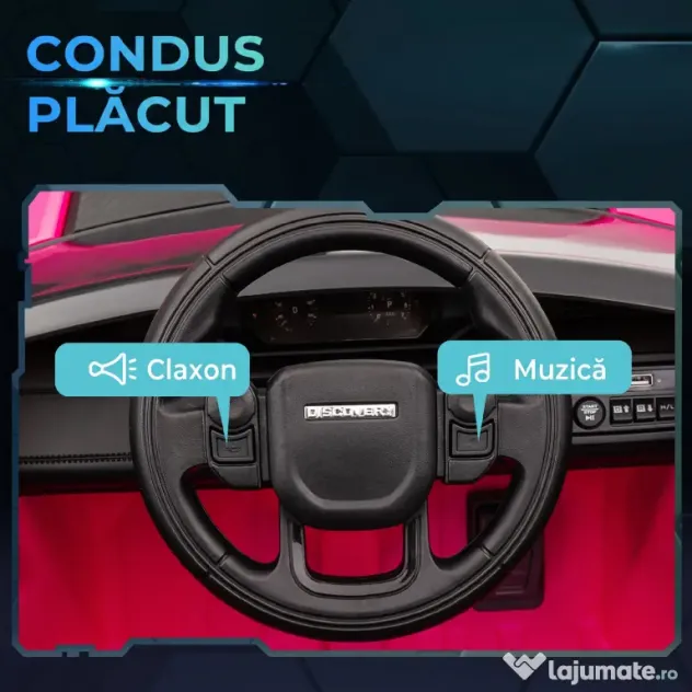 AIYAPLAY Mașină Electrică Copii cu Licență Land Rover Discovery, cu Faruri, Claxon și Centură, din Plastic și Metal, 106x65,5x51 cm, Roz