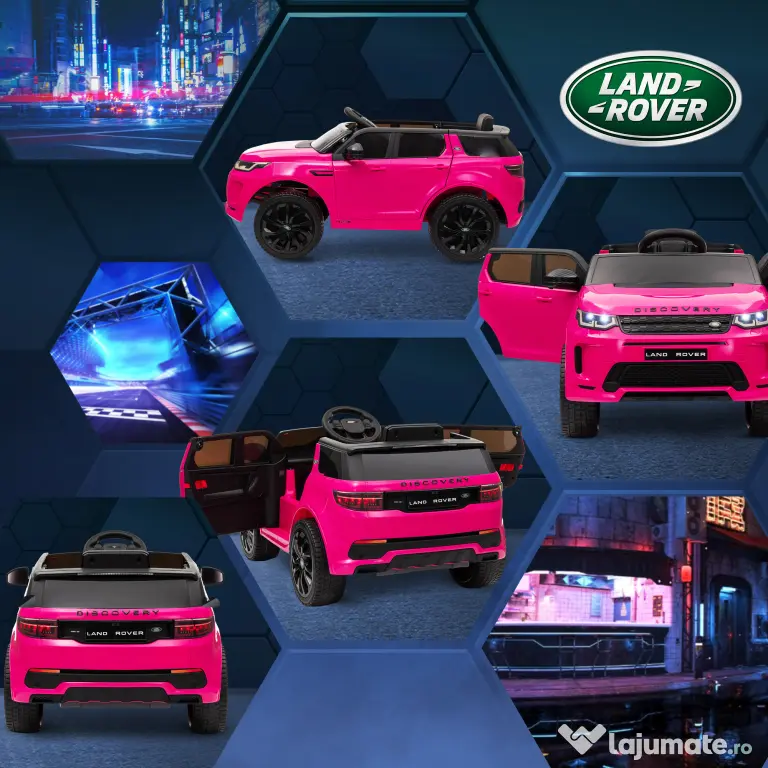 AIYAPLAY Mașină Electrică Copii cu Licență Land Rover Discovery, cu Faruri, Claxon și Centură, din Plastic și Metal, 106x65,5x51 cm, Roz