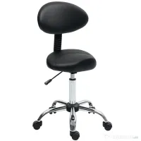 HOMCOM Scaun Estetician cu Roți și Spătar, Înălțime Reglabilă și Scaun Rotativ din Piele Falsă, Negru