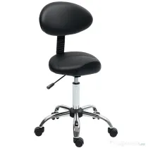 HOMCOM Scaun Estetician cu Roți și Spătar, Înălțime Reglabilă și Scaun Rotativ din Piele Falsă, Negru