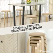 HOMCOM Set 4 Taburete Stivuibile și Căptușite cu Țesătură și Picioare din Lemn, Kaki 