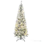 HOMCOM Brad de Crăciun înzăpezit cu 180 de lumini LED și 11 efecte, 479 de ramuri, Ø65x180 cm, verde și alb