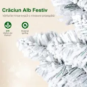 HOMCOM Brad de Crăciun înzăpezit cu 180 de lumini LED și 11 efecte, 479 de ramuri, Ø65x180 cm, verde și alb