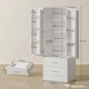 HOMCOM Servantă de Bucătărie cu Dulap, 8 Rafturi pentru Condimente și 2 Sertare, 60x40x159 cm, Alb 