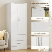 HOMCOM Servantă de Bucătărie cu Dulap, 8 Rafturi pentru Condimente și 2 Sertare, 60x40x159 cm, Alb 