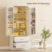 HOMCOM Servantă de Bucătărie cu Dulap, 8 Rafturi pentru Condimente și 2 Sertare, 60x40x159 cm, Alb 