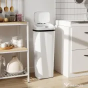 HOMCOM Coș de gunoi cu senzor infraroșu, 50L, 2 moduri de deschidere, suprafață antiamprentă, alb 