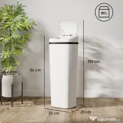 HOMCOM Coș de gunoi cu senzor infraroșu, 50L, 2 moduri de deschidere, suprafață antiamprentă, alb 