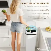 HOMCOM Coș de gunoi cu senzor infraroșu, 50L, 2 moduri de deschidere, suprafață antiamprentă, alb 