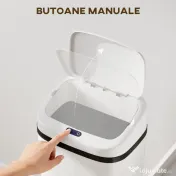 HOMCOM Coș de gunoi cu senzor infraroșu, 50L, 2 moduri de deschidere, suprafață antiamprentă, alb 
