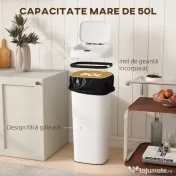HOMCOM Coș de gunoi cu senzor infraroșu, 50L, 2 moduri de deschidere, suprafață antiamprentă, alb 