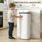 HOMCOM Coș de gunoi cu senzor infraroșu, 50L, 2 moduri de deschidere, suprafață antiamprentă, alb 