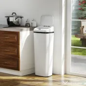 HOMCOM Coș de gunoi cu senzor infraroșu, 50L, 2 moduri de deschidere, suprafață antiamprentă, alb 