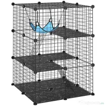 PawHut Cușcă pentru Pisici Gard Personalizabil pe 3 Niveluri, 105 cm, Negru