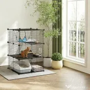 PawHut Cușcă pentru Pisici Gard Personalizabil pe 3 Niveluri, 105 cm, Negru 