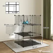 PawHut Cușcă pentru Pisici Gard Personalizabil pe 3 Niveluri, 105 cm, Negru 