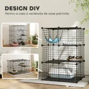 PawHut Cușcă pentru Pisici Gard Personalizabil pe 3 Niveluri, 105 cm, Negru 
