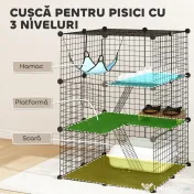 PawHut Cușcă pentru Pisici Gard Personalizabil pe 3 Niveluri, 105 cm, Negru 