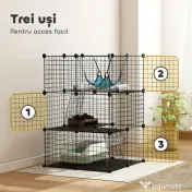 PawHut Cușcă pentru Pisici Gard Personalizabil pe 3 Niveluri, 105 cm, Negru 