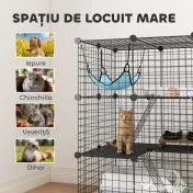 PawHut Cușcă pentru Pisici Gard Personalizabil pe 3 Niveluri, 105 cm, Negru 
