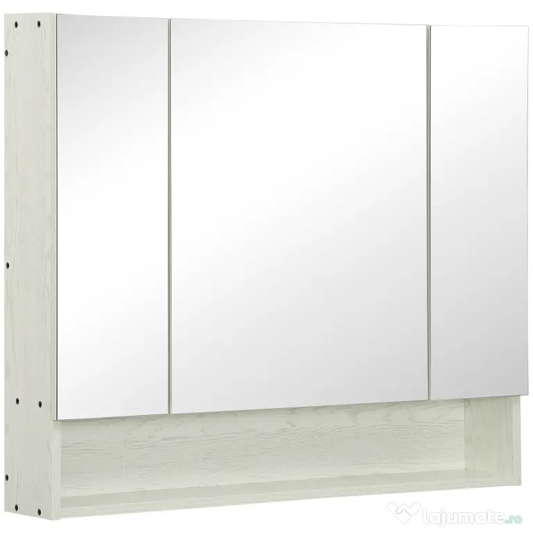 Kleankin Dulap cu oglinda cu raft reglabil, MDF Sticla 90x15x75cm, Alb