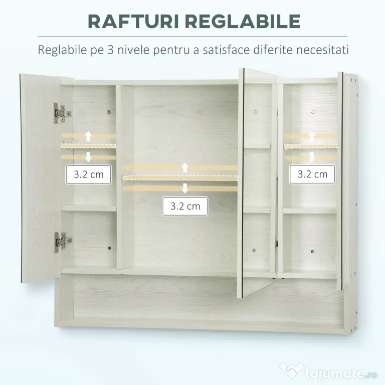 Kleankin Dulap cu oglinda cu raft reglabil, MDF Sticla 90x15x75cm, Alb
