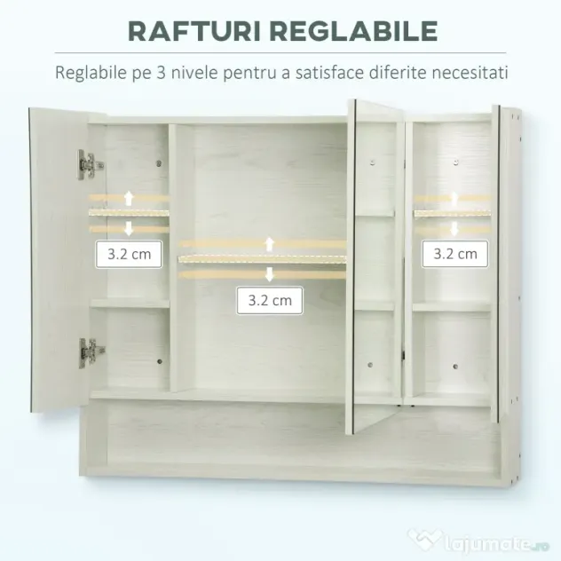 Kleankin Dulap cu oglinda cu raft reglabil, MDF Sticla 90x15x75cm, Alb
