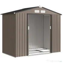 Outsunny Căsuță de Grădină din Metal cu Aerisiri și Ușă Dublă Glisantă, 2,1x1,3 m, Maro