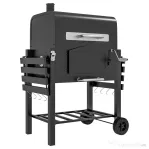 Outsunny Grătar de Grădină pe 2 Roți cu Grilaj, Afumător și Arzător, din Metal și Fontă, 124x66x112 cm, Negru